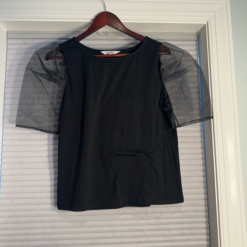 Black top with sheer sleeves